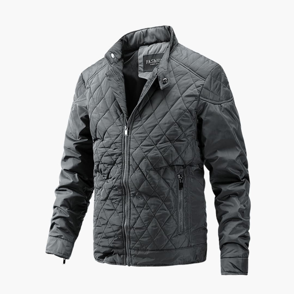 Men's Quilted Puffer Jacket with Diamond Pattern and Stand Collar - Image 4