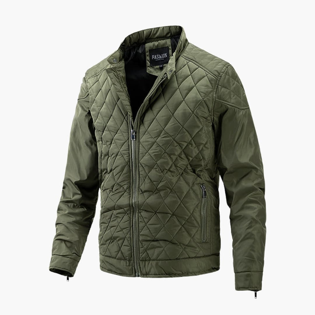 Men's Quilted Puffer Jacket with Diamond Pattern and Stand Collar - Image 5