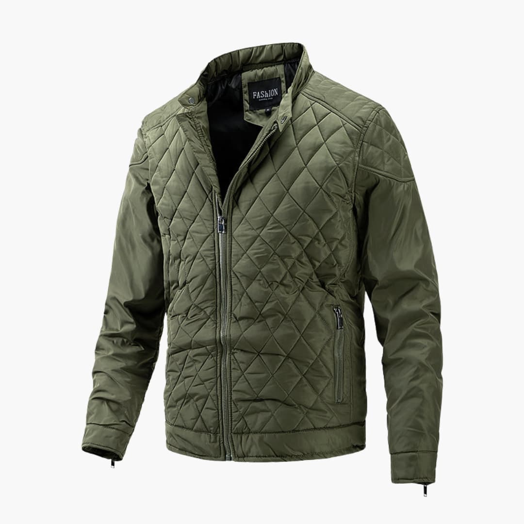 Men's Quilted Puffer Jacket with Diamond Pattern and Stand Collar - Image 5