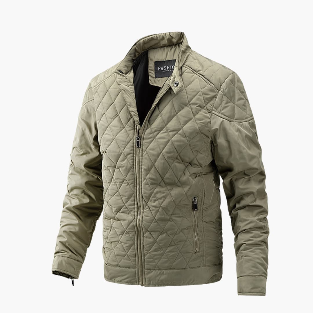 Men's Quilted Puffer Jacket with Diamond Pattern and Stand Collar - Image 6