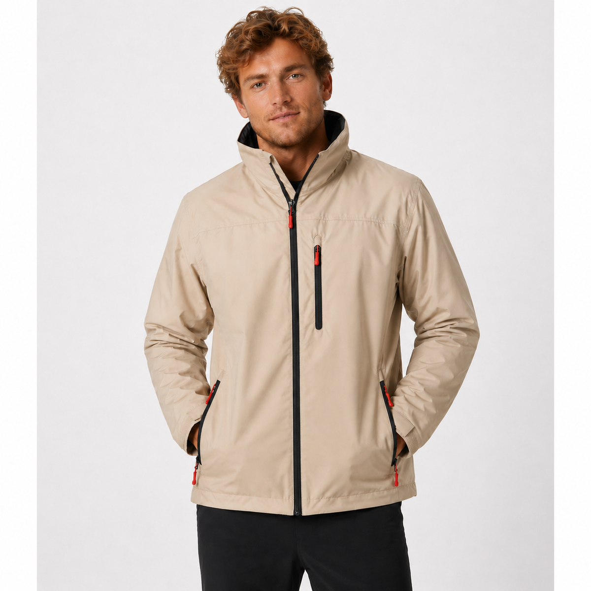 Men's Rain Jacket with Water-Resistant Collar and Zip Closure - Image 6