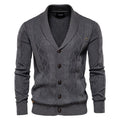 Men's Shawl Collar Cable Knit Cardigan Sweater with Button-Up Front and V-Neck - Image 2
