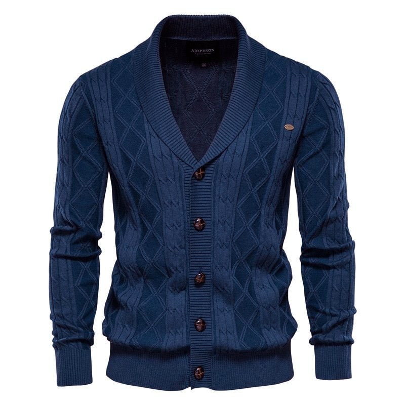 Men's Shawl Collar Cable Knit Cardigan Sweater with Button-Up Front and V-Neck - Image 5