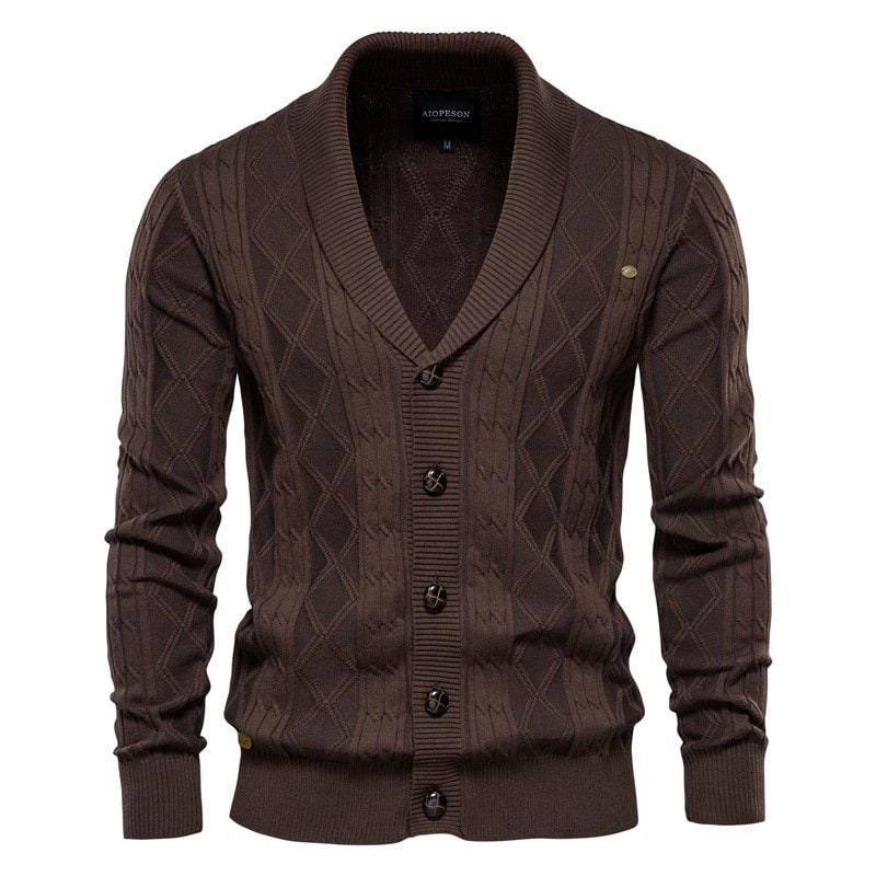 Men's Shawl Collar Cable Knit Cardigan Sweater with Button-Up Front and V-Neck - Image 9
