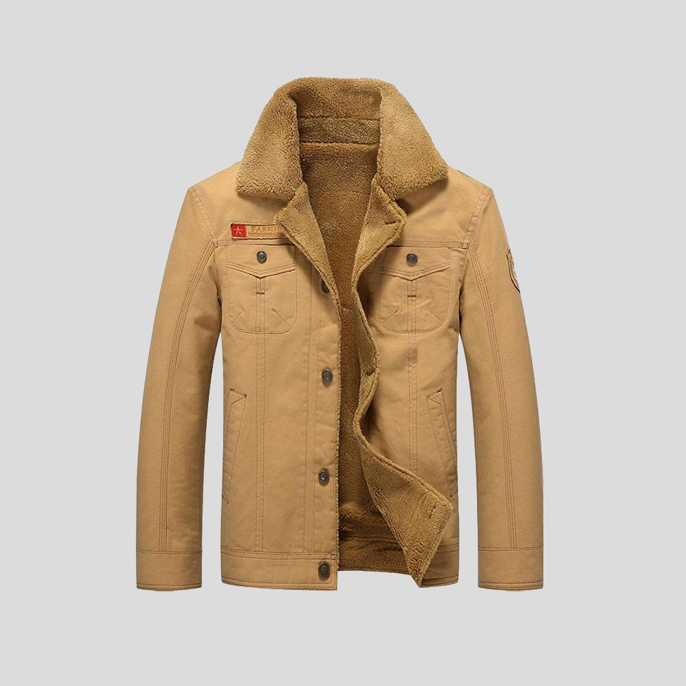 Men's Sherpa Lined Canvas Utility Jacket with Fleece Collar and Button Pockets - Image 4