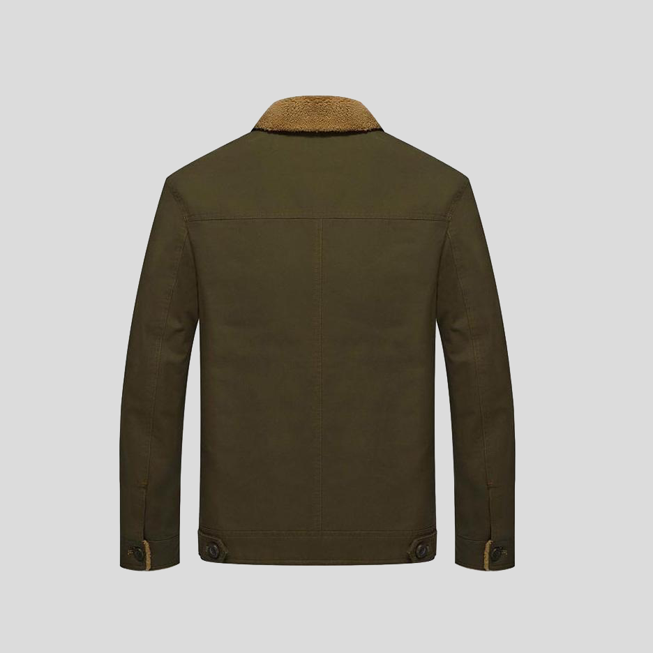Men's Sherpa Lined Canvas Utility Jacket with Fleece Collar and Button Pockets - Image 5