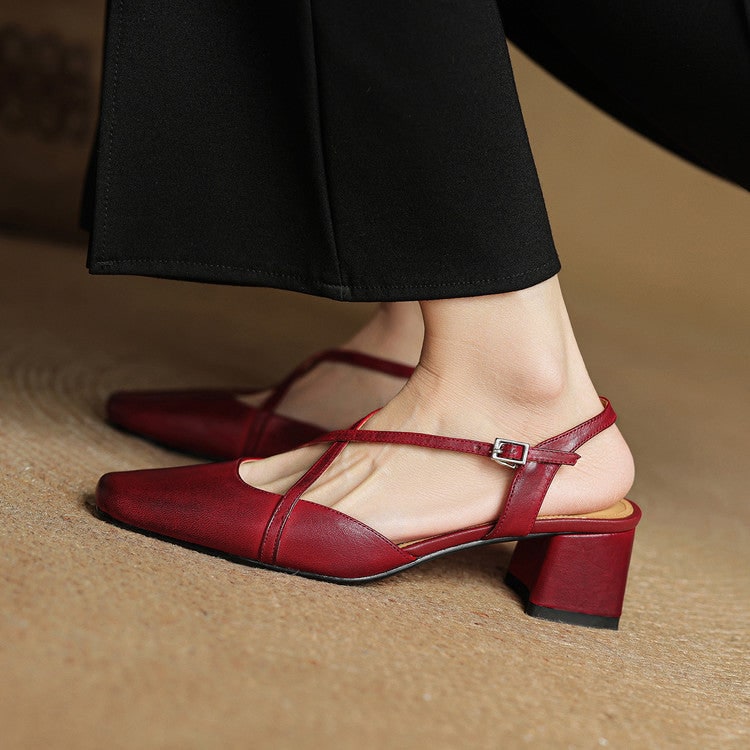 Men's Slingback Block Heels with Square Toe and Adjustable Buckle Strap - Image 3