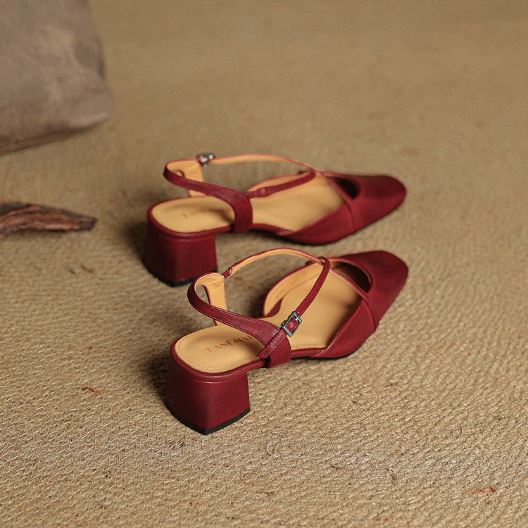 Men's Slingback Block Heels with Square Toe and Adjustable Buckle Strap - Image 4