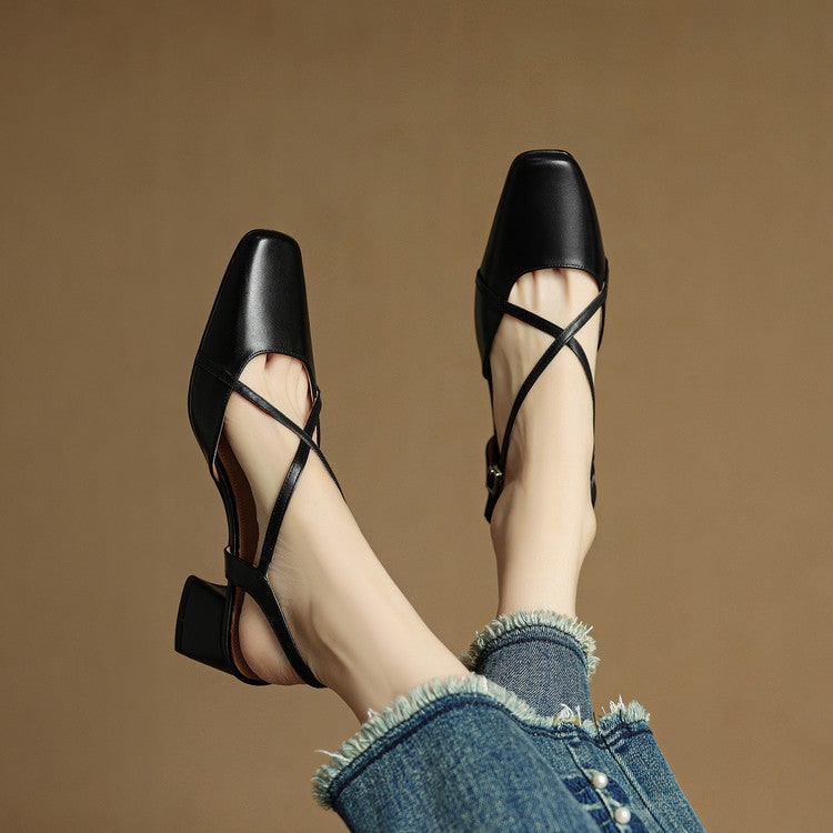 Men's Slingback Block Heels with Square Toe and Adjustable Buckle Strap - Image 8