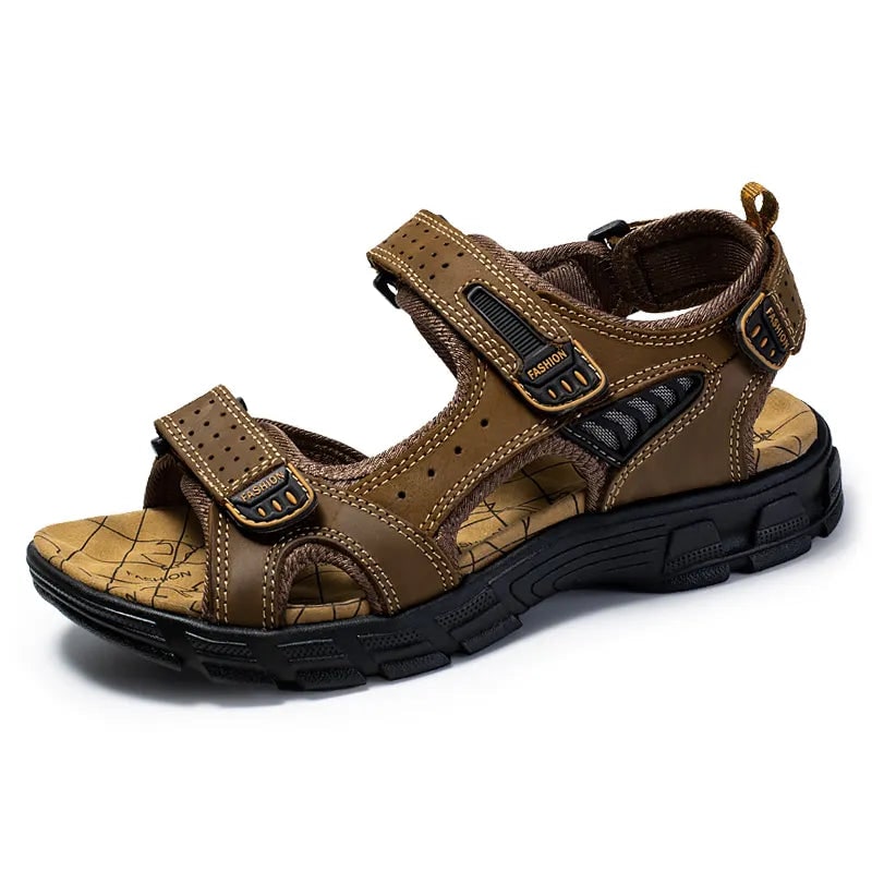 Men's Sport Leather Sandals with Adjustable Hook and Loop Straps for Comfort - Image 2