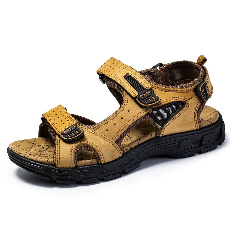 Men's Sport Leather Sandals with Adjustable Hook and Loop Straps for Comfort - Image 3