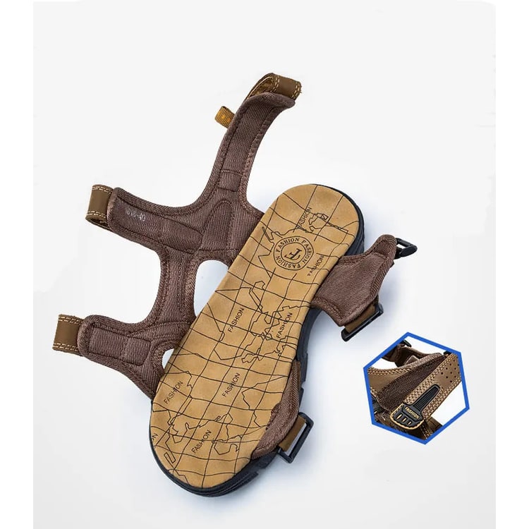 Men's Sport Leather Sandals with Adjustable Hook and Loop Straps for Comfort - Image 4