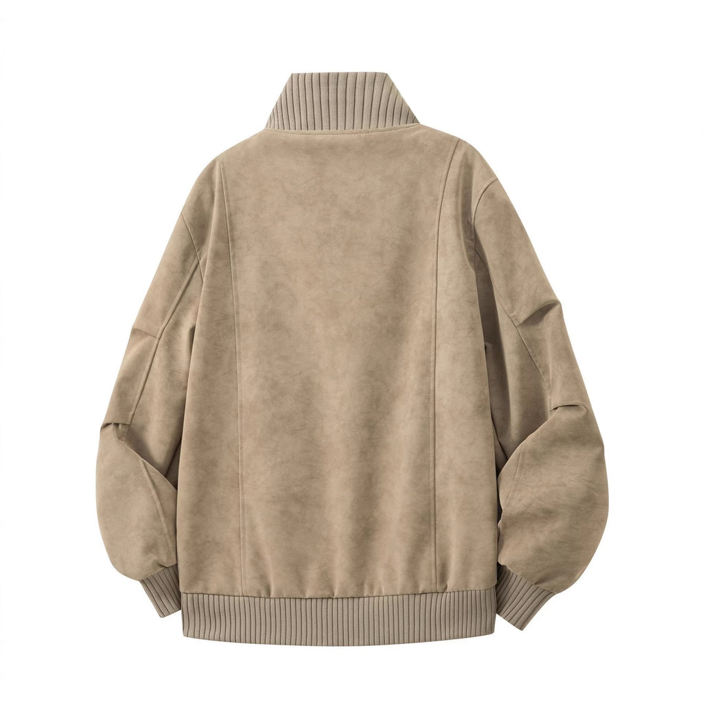 Men's Suede Bomber Jacket with Ribbed Funnel Neck Leather - Image 2