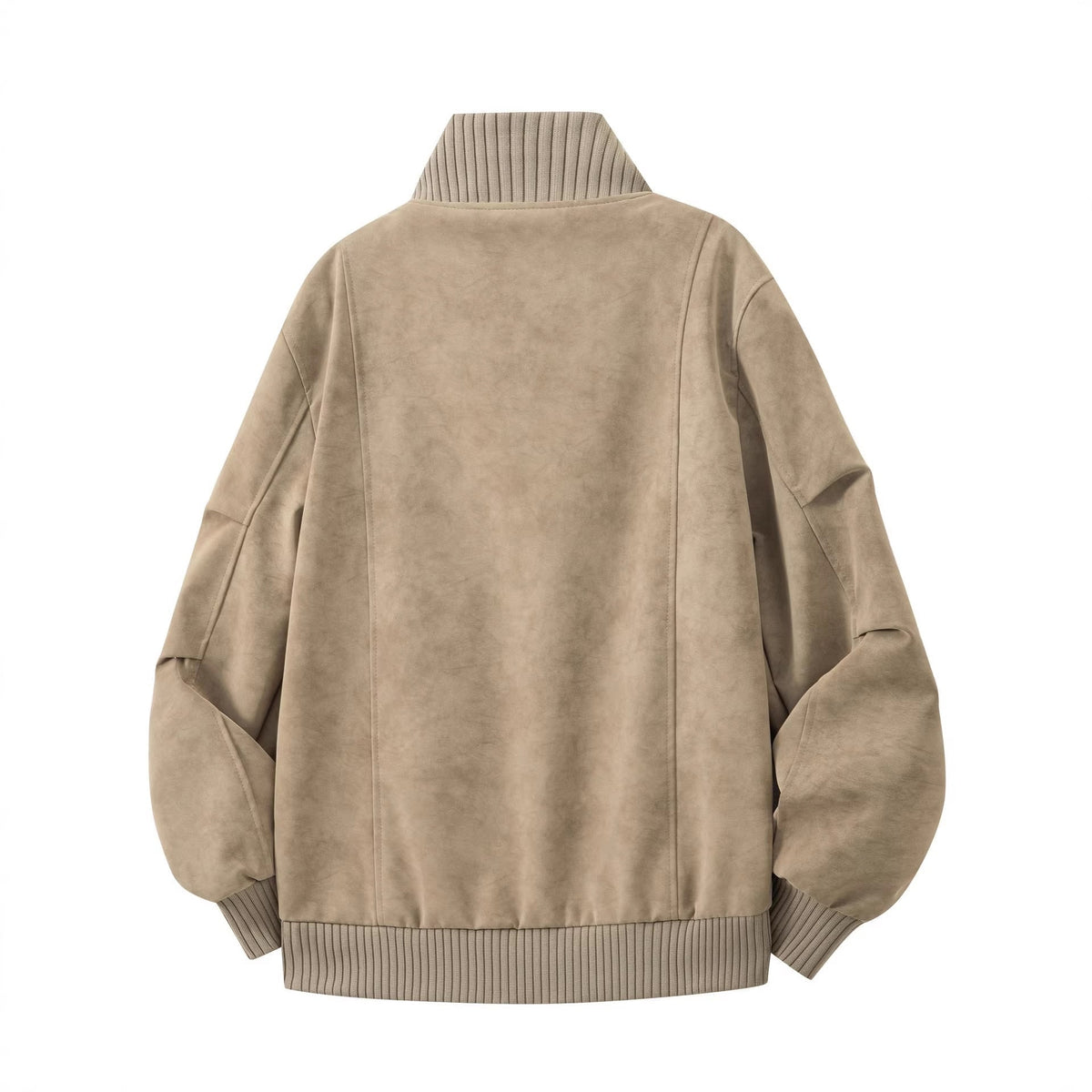 Men's Suede Bomber Jacket with Ribbed Funnel Neck Leather - Image 2
