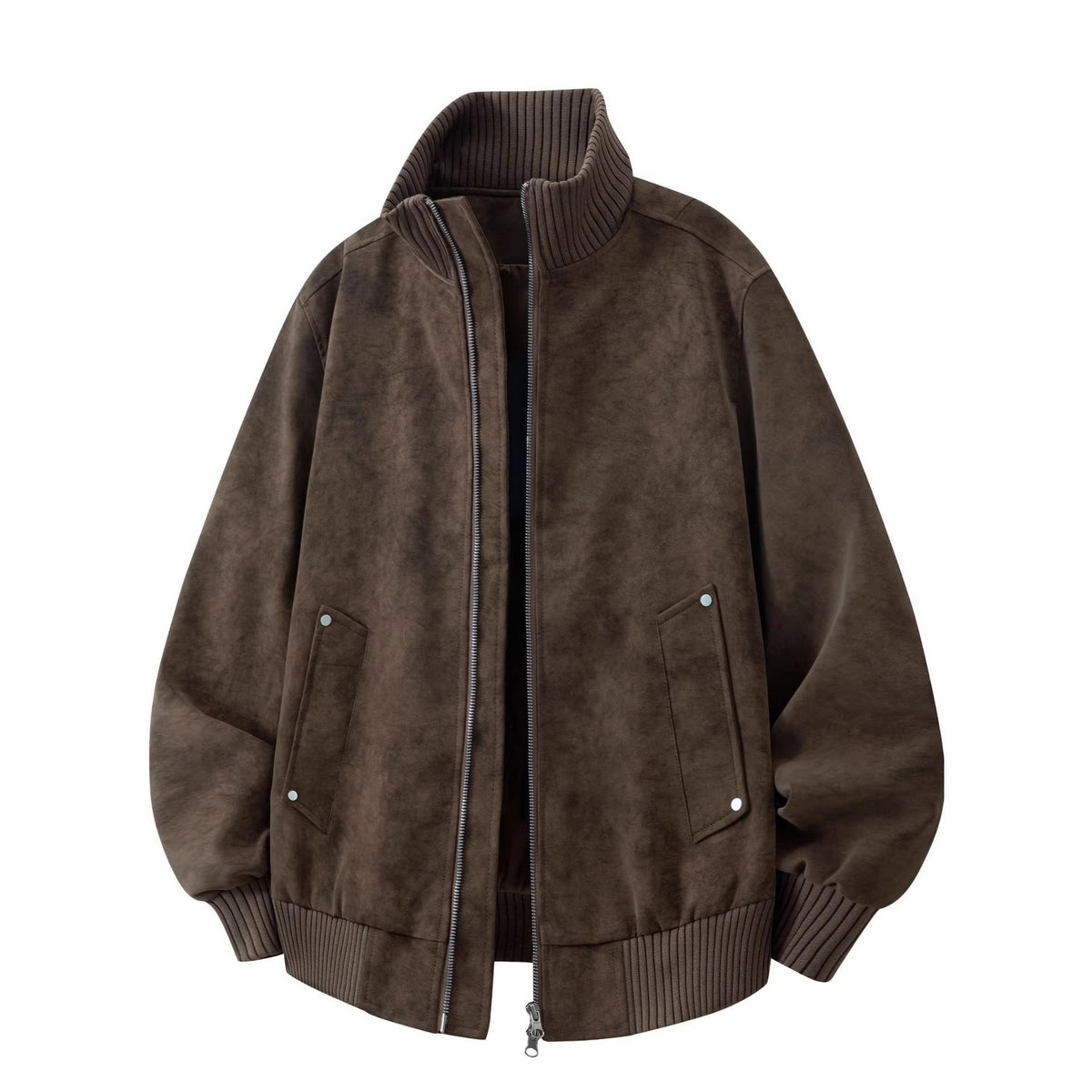 Men's Suede Bomber Jacket with Ribbed Funnel Neck Leather - Image 4