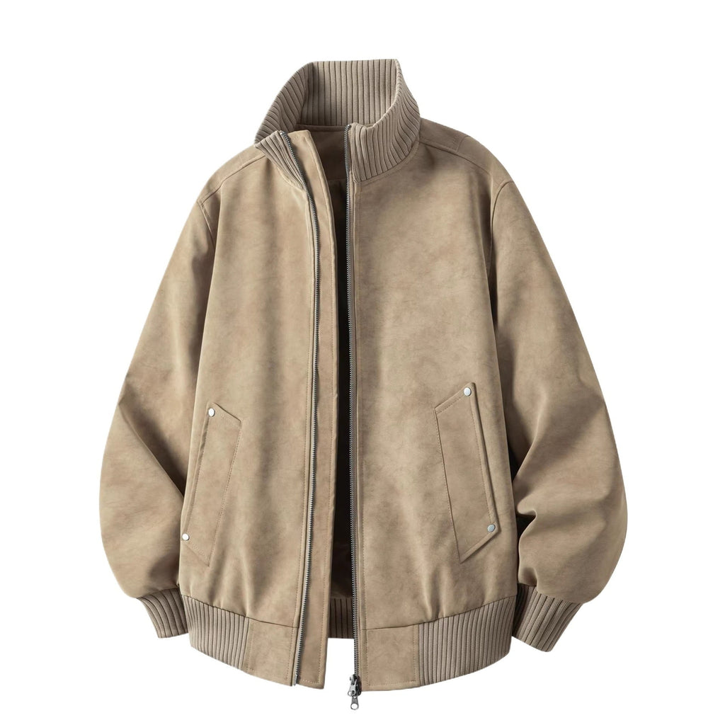 Men's Suede Bomber Jacket with Ribbed Funnel Neck Leather - Image 5