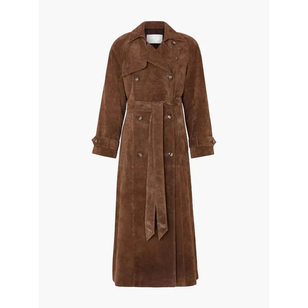 Men's Suede Trench Coat Water Resistant Double Breasted Long Longline - Image 6