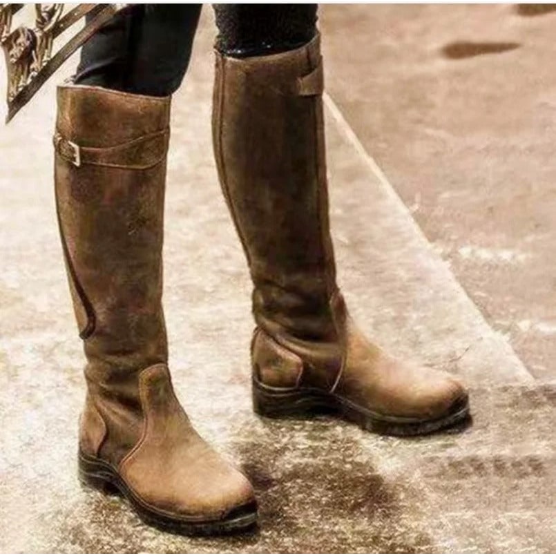 Men's Tall Riding Boots Leather Knee High Equestrian with Treaded Sole and Adjustable Calf Strap - Image 4