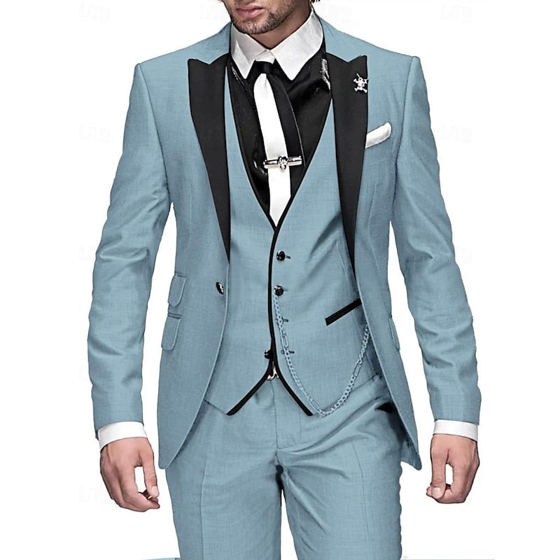 Men's Three Piece Suit Slim Fit with Contrast Peak Lapels and Waistcoat - Image 7