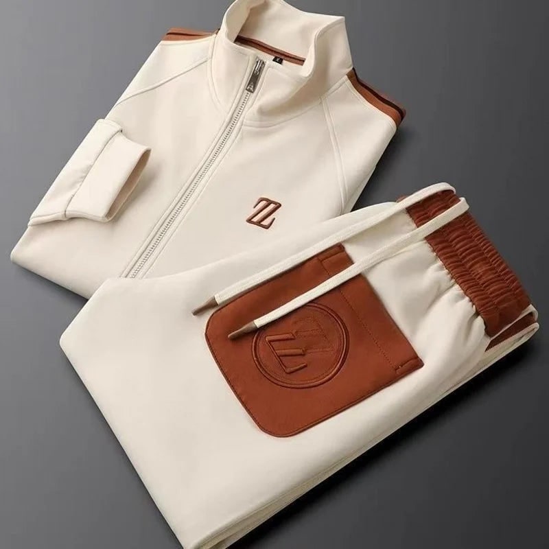 Men's Tracksuit Set Two Piece Pants with Zip Jacket and Stripe Detail - Image 1