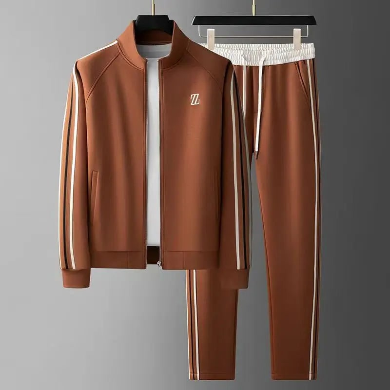Men's Tracksuit Set Two Piece Pants with Zip Jacket and Stripe Detail - Image 2
