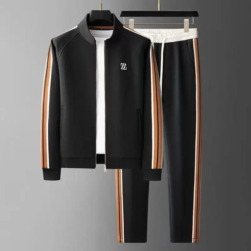 Men's Tracksuit Set Two Piece Pants with Zip Jacket and Stripe Detail - Image 3