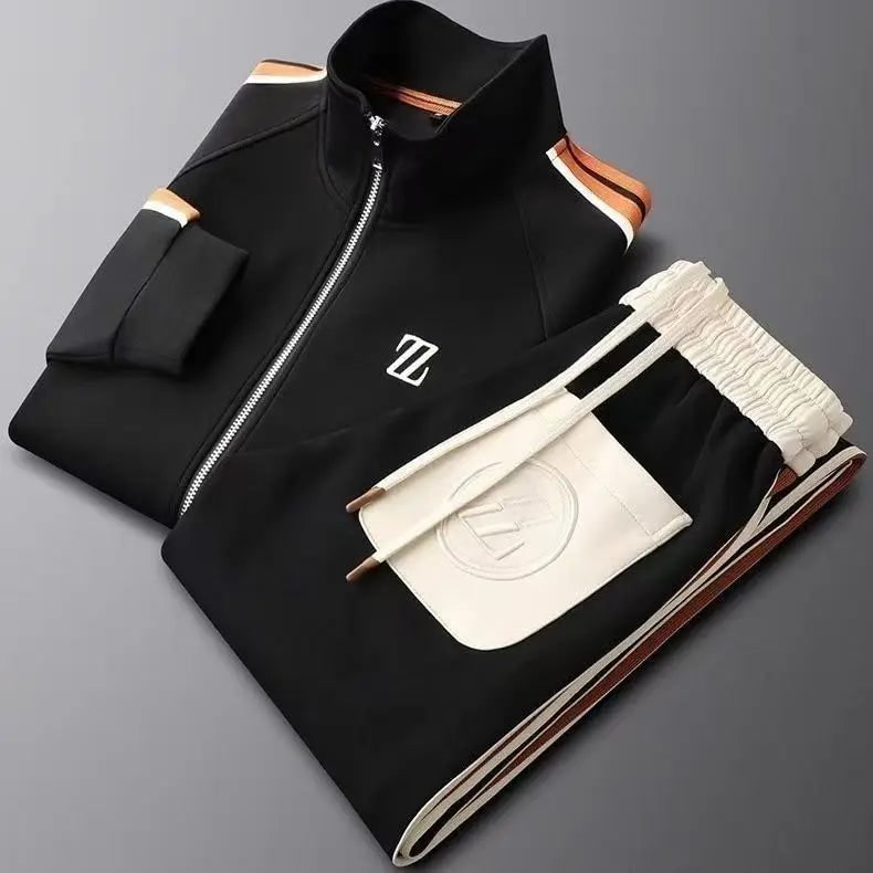 Men's Tracksuit Set Two Piece Pants with Zip Jacket and Stripe Detail - Image 7