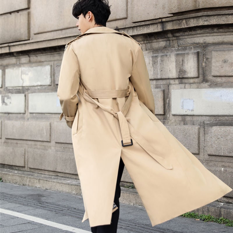 Men's Water Resistant Long Trench Coat Double Breasted with Belted Waist - Image 2