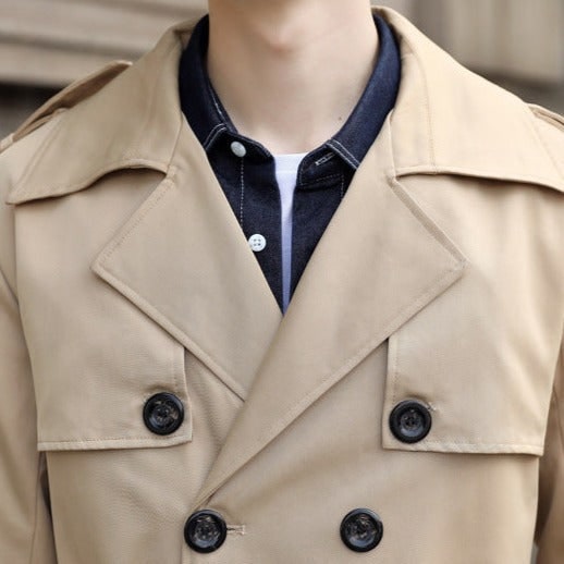 Men's Water Resistant Long Trench Coat Double Breasted with Belted Waist - Image 3