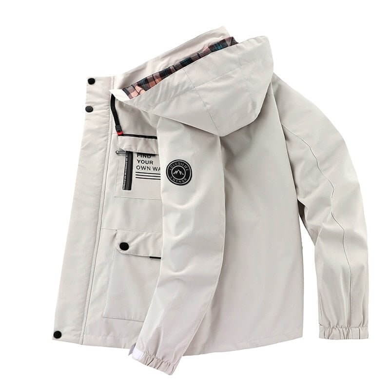 Men's Windbreaker Puffer Jacket with Plaid Lining and Hooded Collar - Image 3