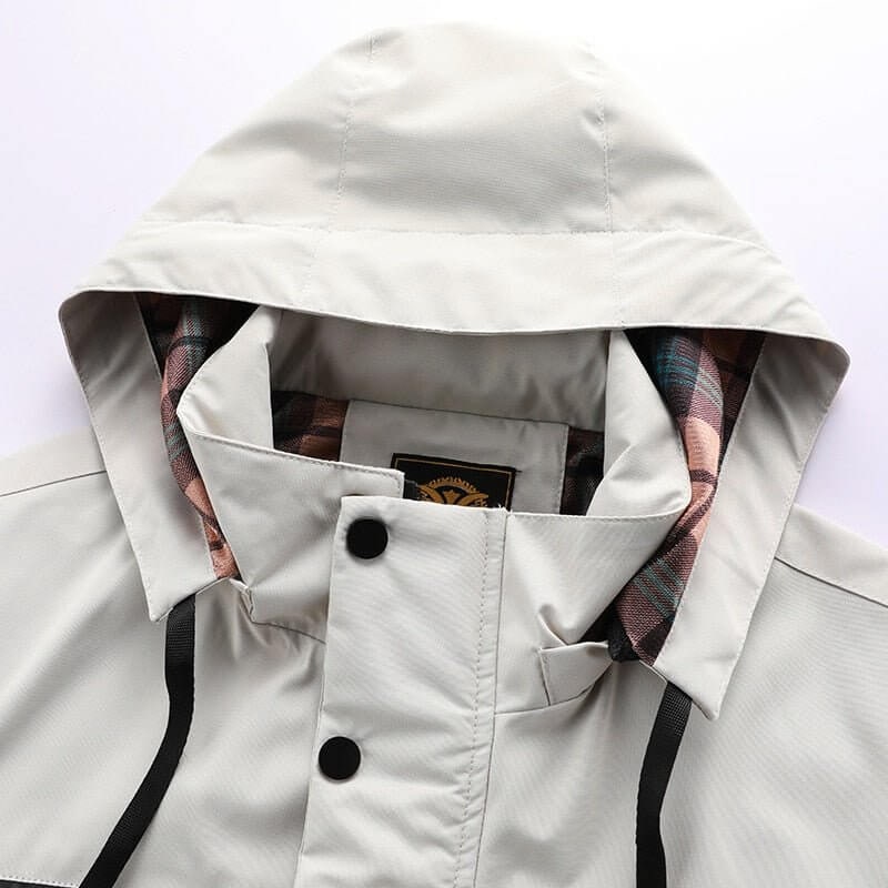 Men's Windbreaker Puffer Jacket with Plaid Lining and Hooded Collar - Image 4