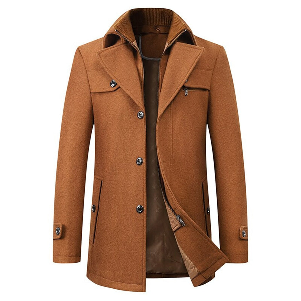 Men's Wool Pea Coat Overcoat with Notch Lapel and Zip Inner Bib - Image 2