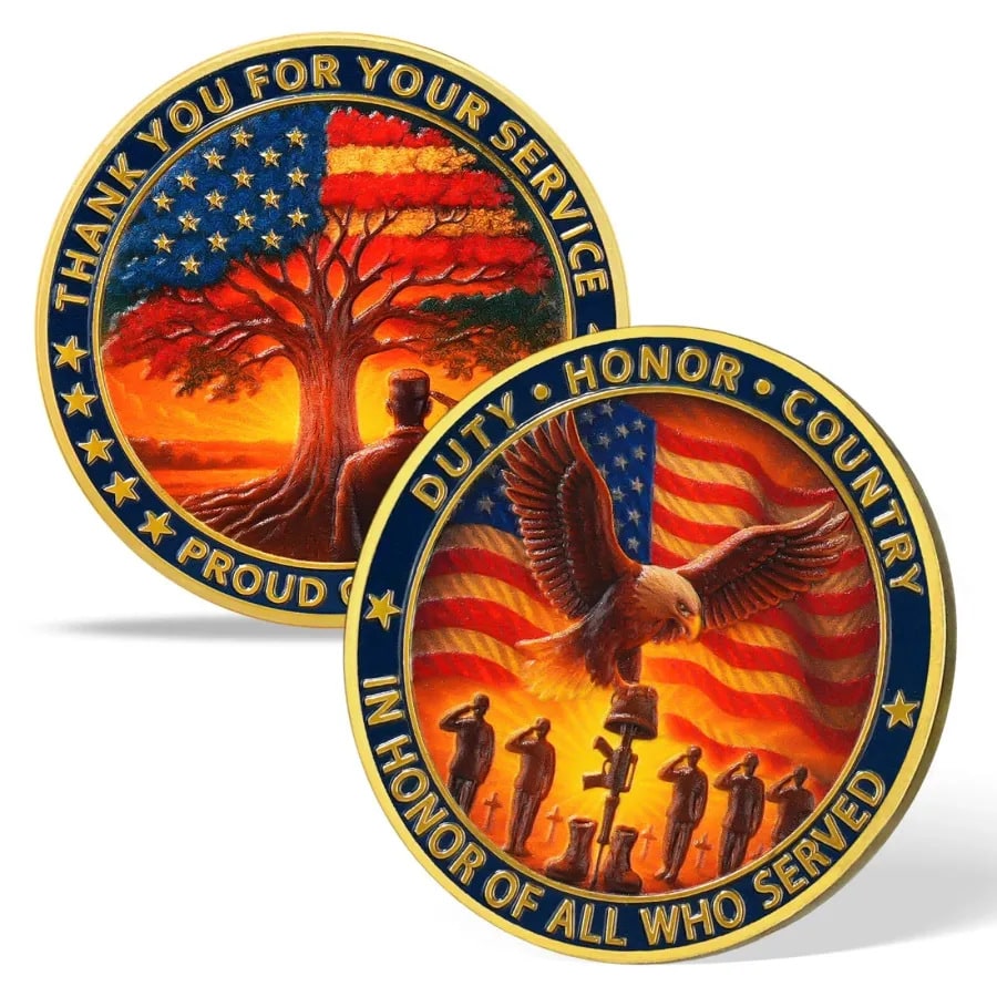 Military Challenge Coin with Patriotic Eagle and Veteran Commemorative Design - Image 4