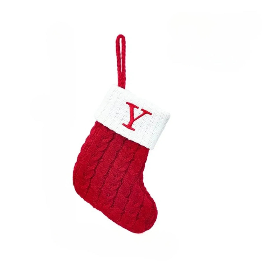 Mini Cable Knit Christmas Stocking Stuffers with Embroidered Initial and Snowflake Detail - Image 16