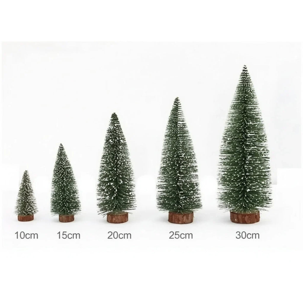 Miniature Christmas Trees with White Flocked Snow Covered Bottle Brush and Wooden Base - Image 6