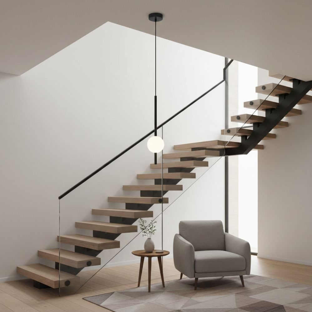 Minimalist Globe Pendant Light with Frosted Glass and Adjustable Suspension - Image 8