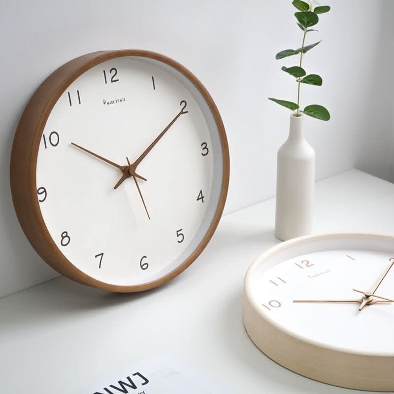 Minimalist Wooden Wall Clock Silent Round with White Dial and Arabic Numerals - Image 2