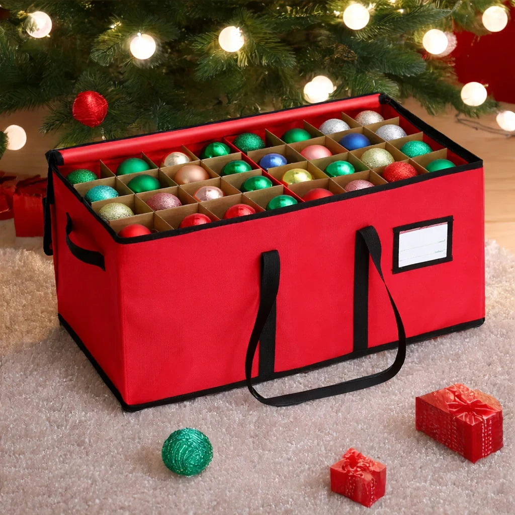 Ornament Storage Box with Zippered Lid and Interlocking Dividers for Christmas Decorations - Image 1
