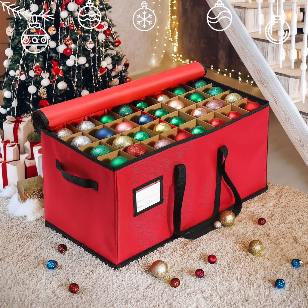 Ornament Storage Box with Zippered Lid and Interlocking Dividers for Christmas Decorations - Image 2