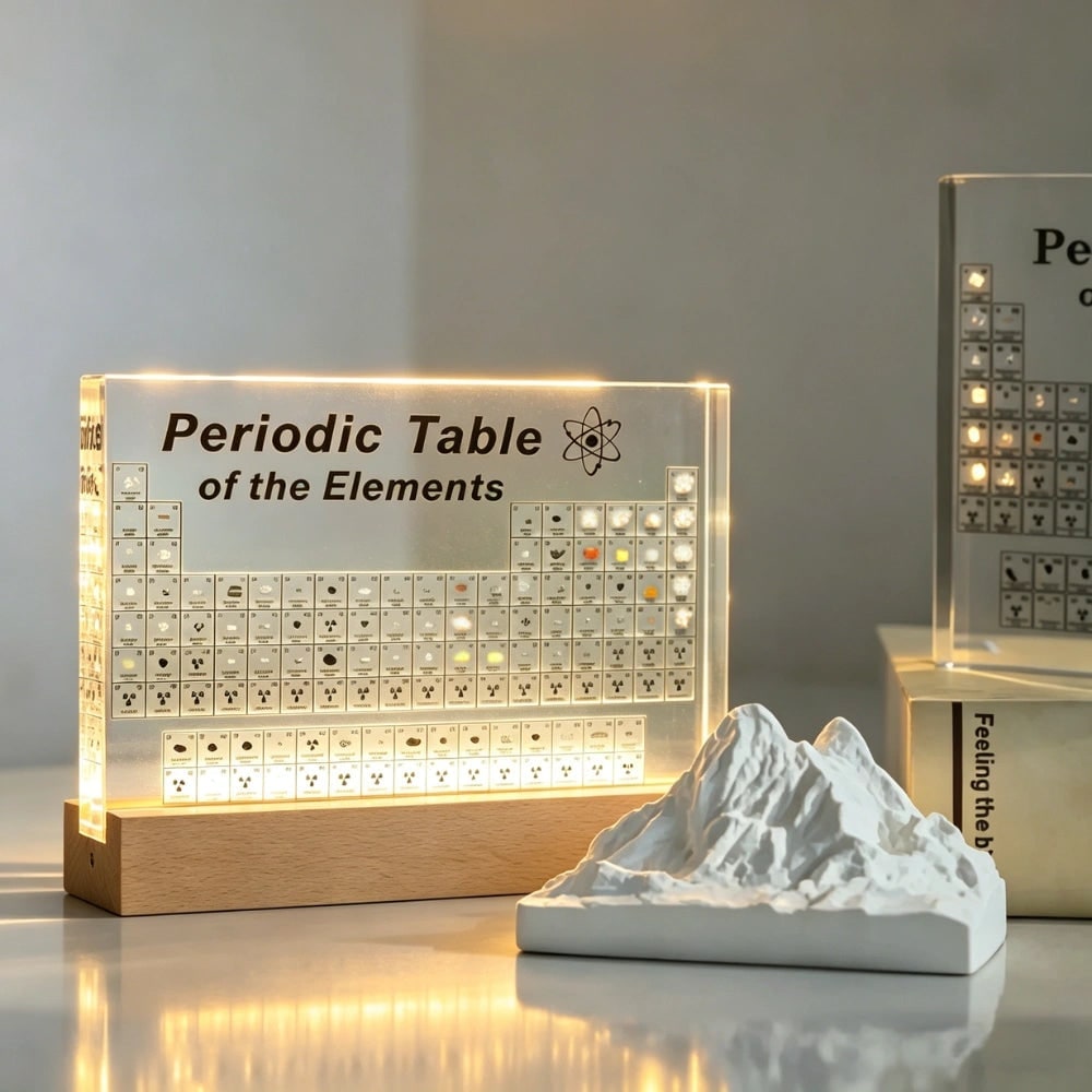Periodic Table Display with Real Element Samples and LED Illuminated Acrylic Base - Image 1