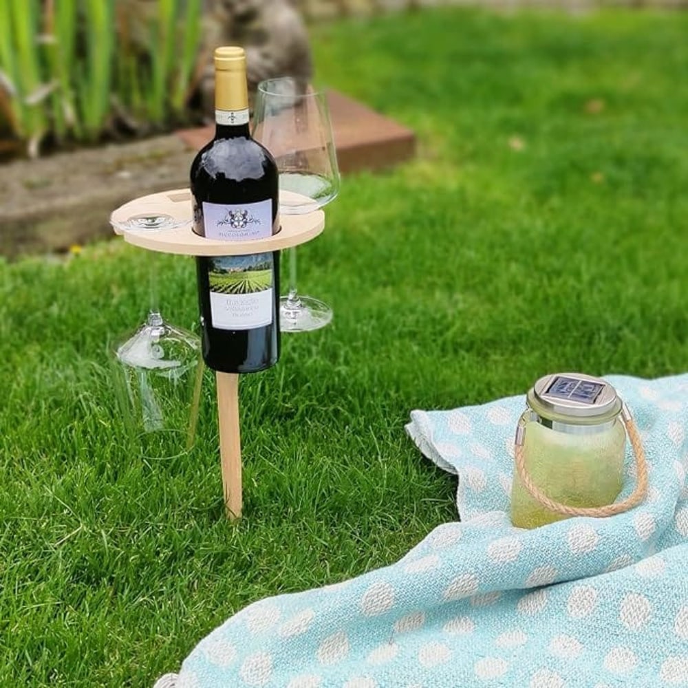 Portable Folding Picnic Wine Table with Ground Stake and Glass Holders - Image 3
