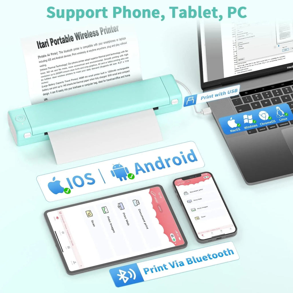Portable Thermal Printer with Wireless Bluetooth and USB for A4 Paper Printing - Image 5