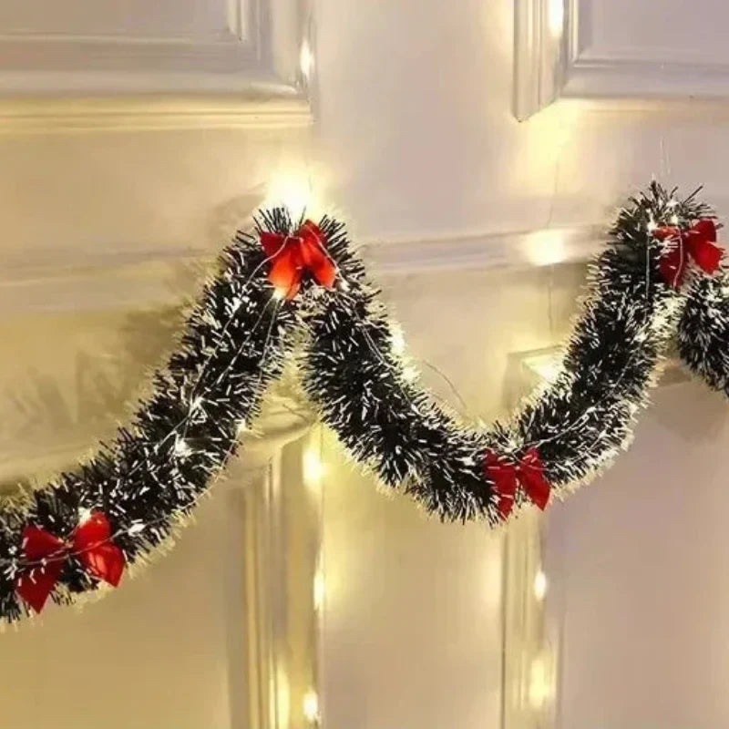 Pre-Lit Tinsel Garland with LED Lights Bows Frosted White Tips - Image 9