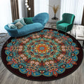 Round Area Rug with Geometric Mandala Pattern and Low Pile Flat Weave - Image 2