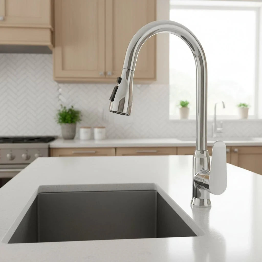Single-Handle Pull-Down Kitchen Faucet with 360° Swivel Spout and Spray Head - Image 1