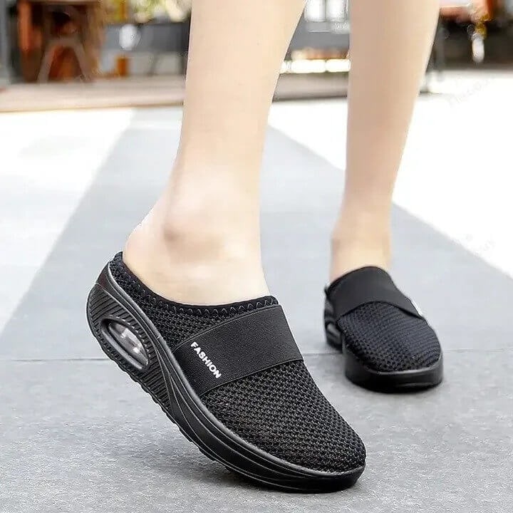 Slip-On Sneakers with Air Cushion Mesh Upper and Backless Mule Design - Image 3