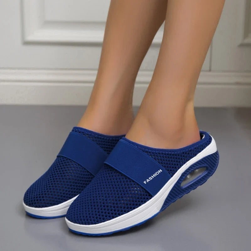 Slip-On Sneakers with Air Cushion Mesh Upper and Backless Mule Design - Image 5