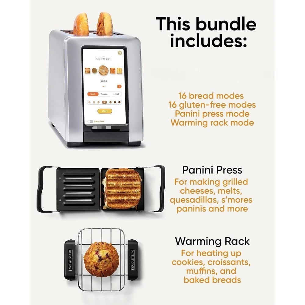 Smart Toaster with Touchscreen Display Panini Press Insert and Warming Rack - Image 2