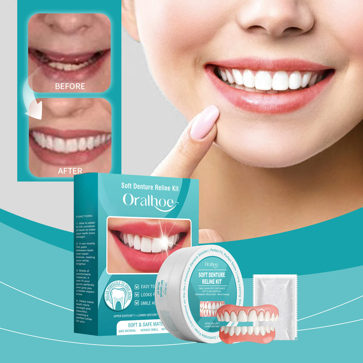 Snap on Veneers with Moldable Beads and Artificial Gums Custom Fit False Teeth - Image 1