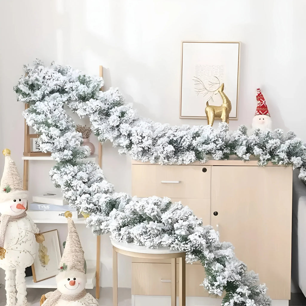 Snow Flocked Artificial Christmas Garland for Mantle and Stairs with Bendable Wire - Image 1
